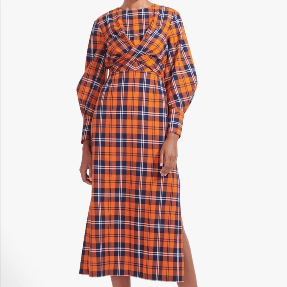 NWT STAUD CROSSHILL DRESS | POPPY PLAID, Size XL